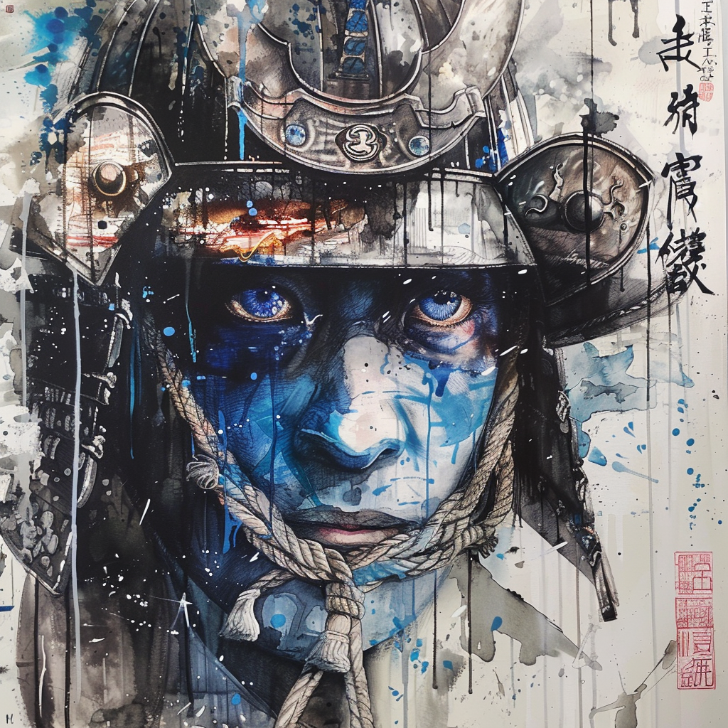 Blue Eye Samurai Warrior Illustration