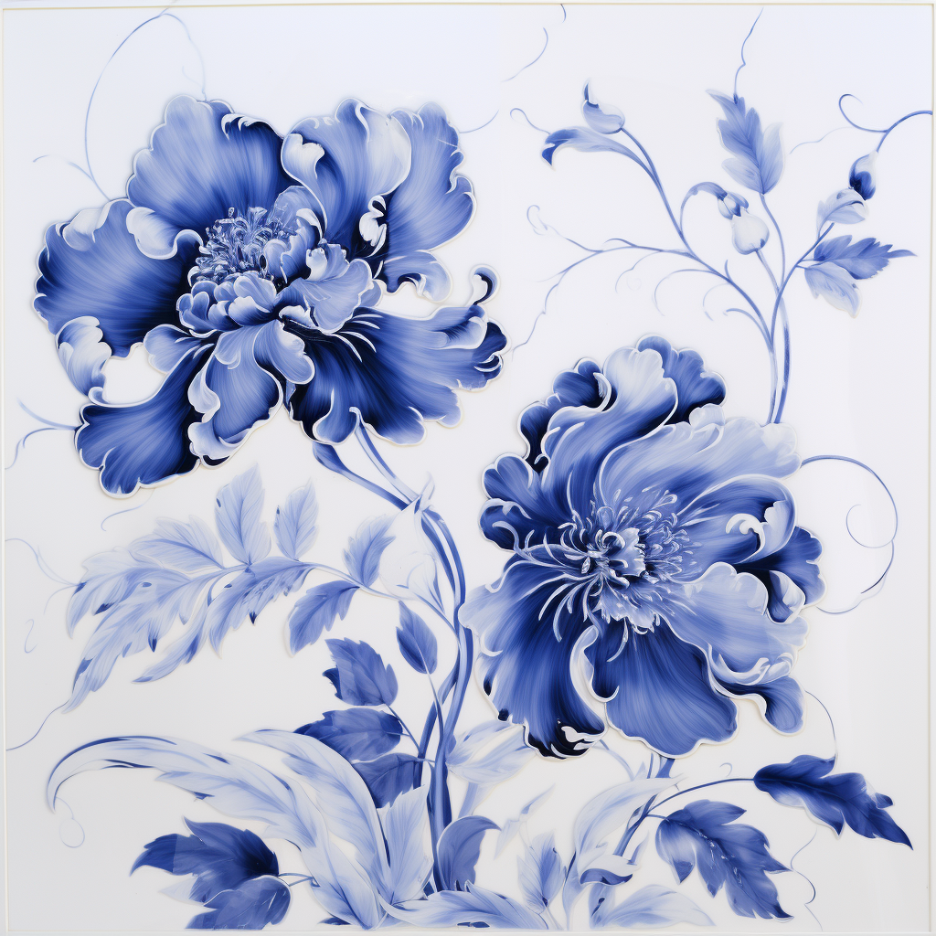 Durable porcelain slab with blue flower design