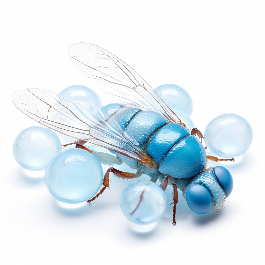 Fly on Blue Frosted Marbles