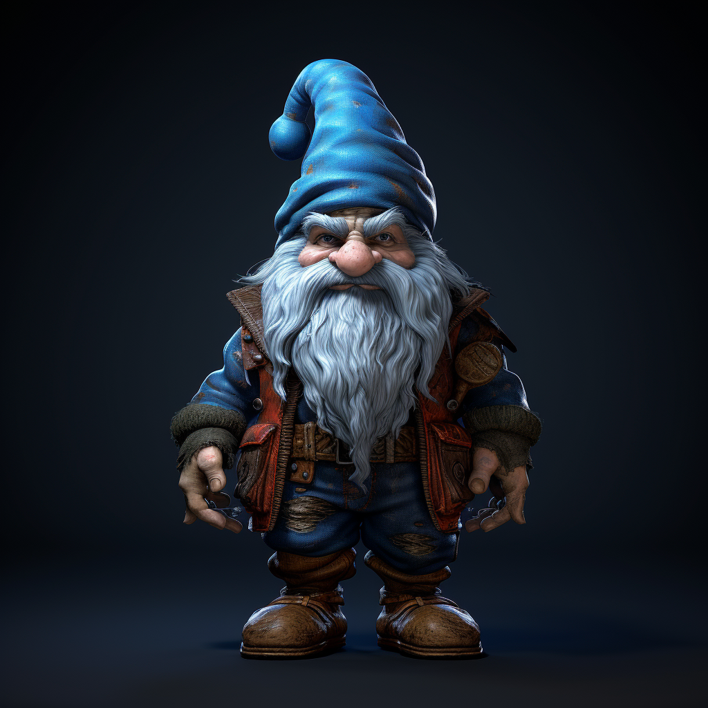 Playful blue gnome in digital forest