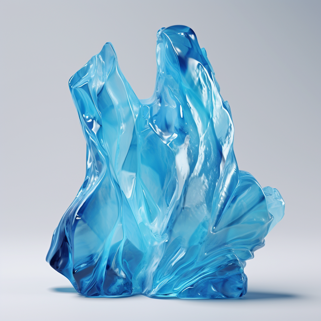 Realistic blue gradient ice texture on sculptural statue