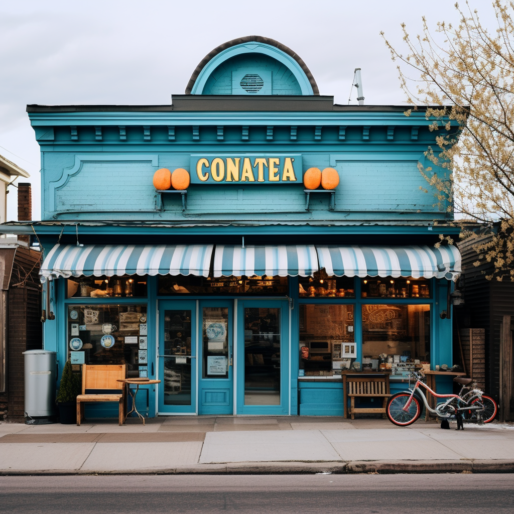 Small blue grocery store inside converted Montana restaurant