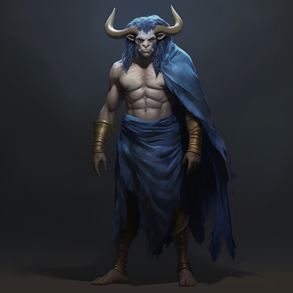 Male minotaur in blue habit