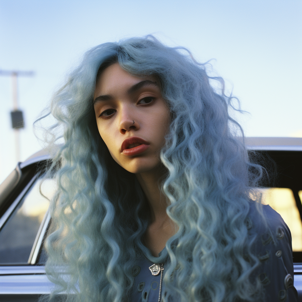 Stunning blue-haired Hispanic individual