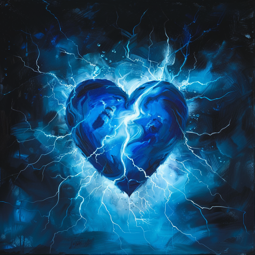 Beautiful blue heart lightning bolts