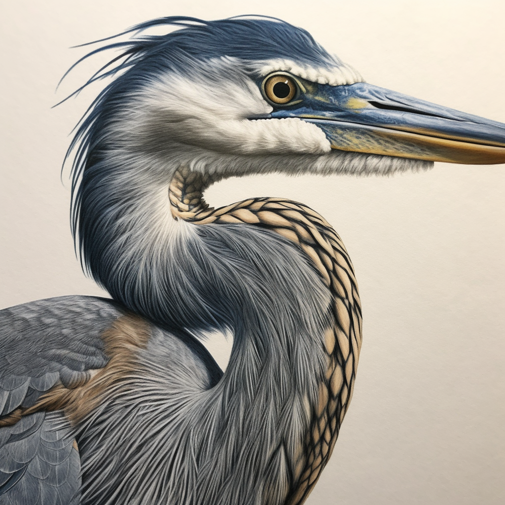 Detailed fine line drawing of a great blue heron