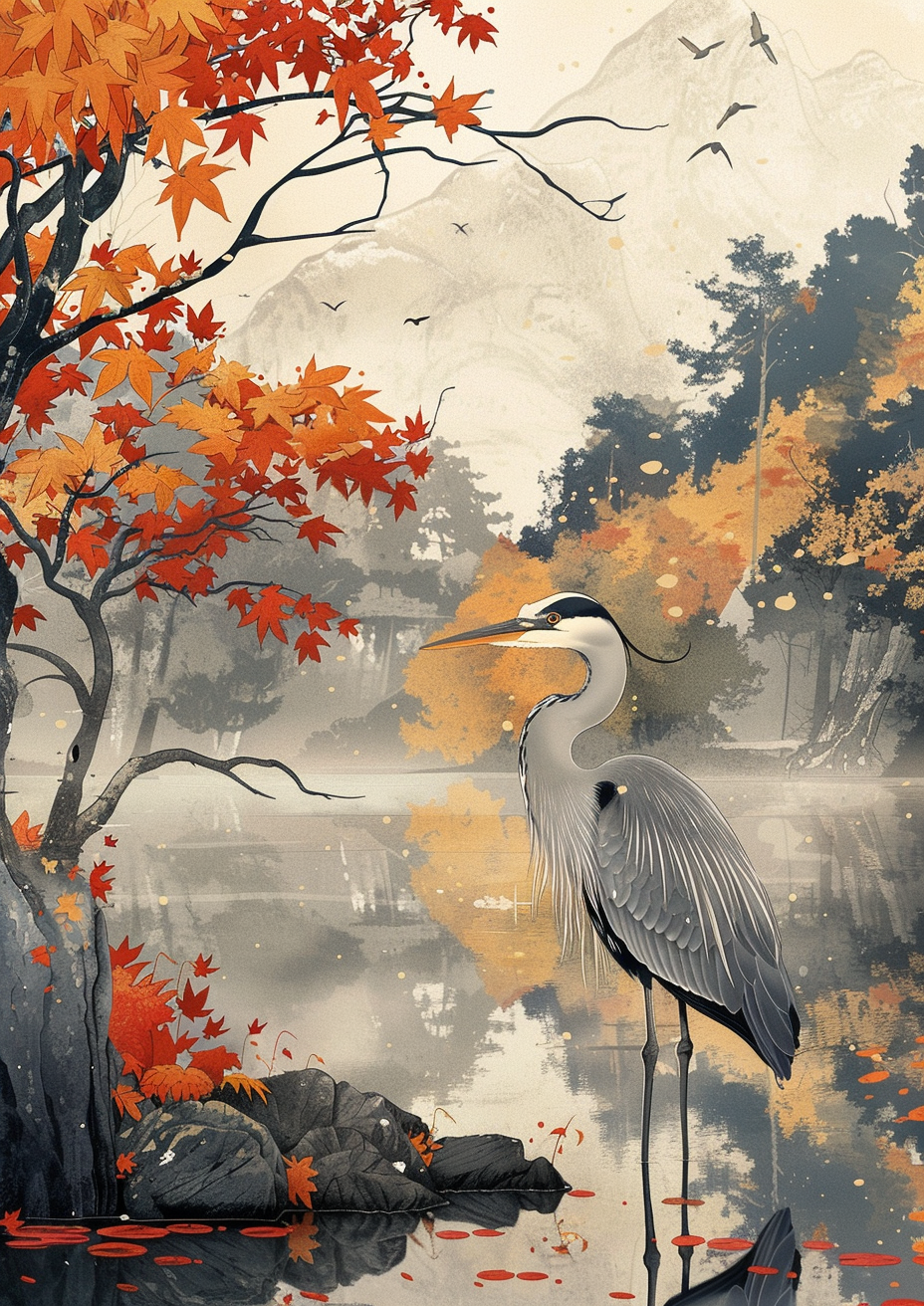 Blue Heron in Tran Nguyen Style