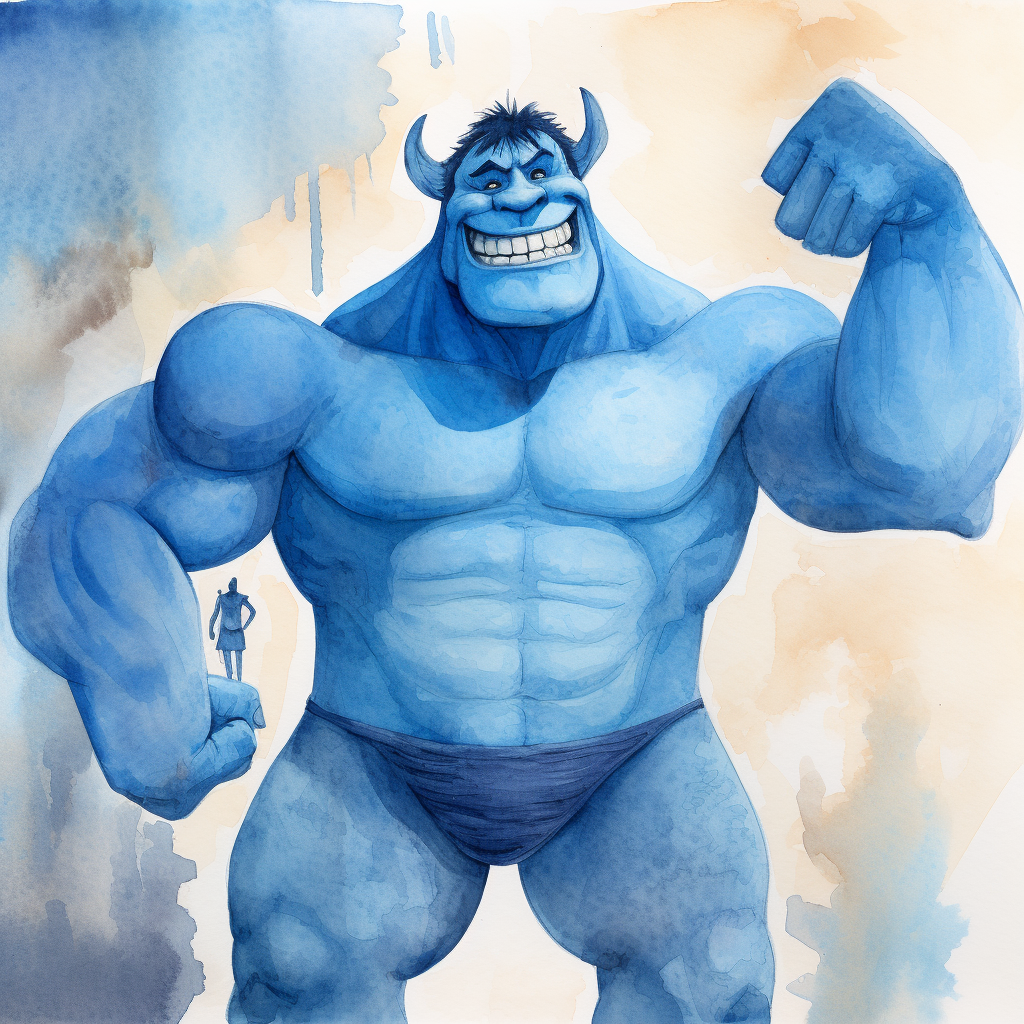 Cheerful blue hunky giant artwork