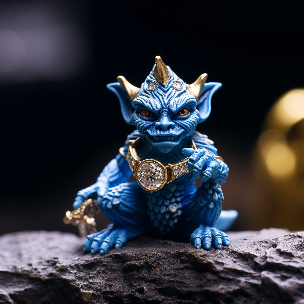 Blue Imp with Mundane Ring and Rock