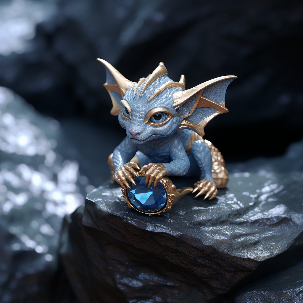 Blue imp holding plain rock ring