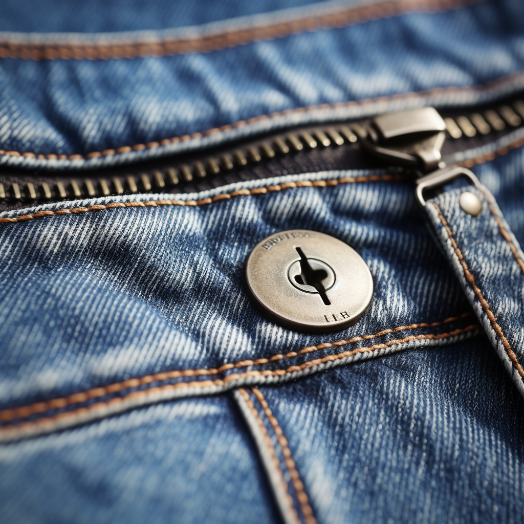 Open button and zipper on blue jeans