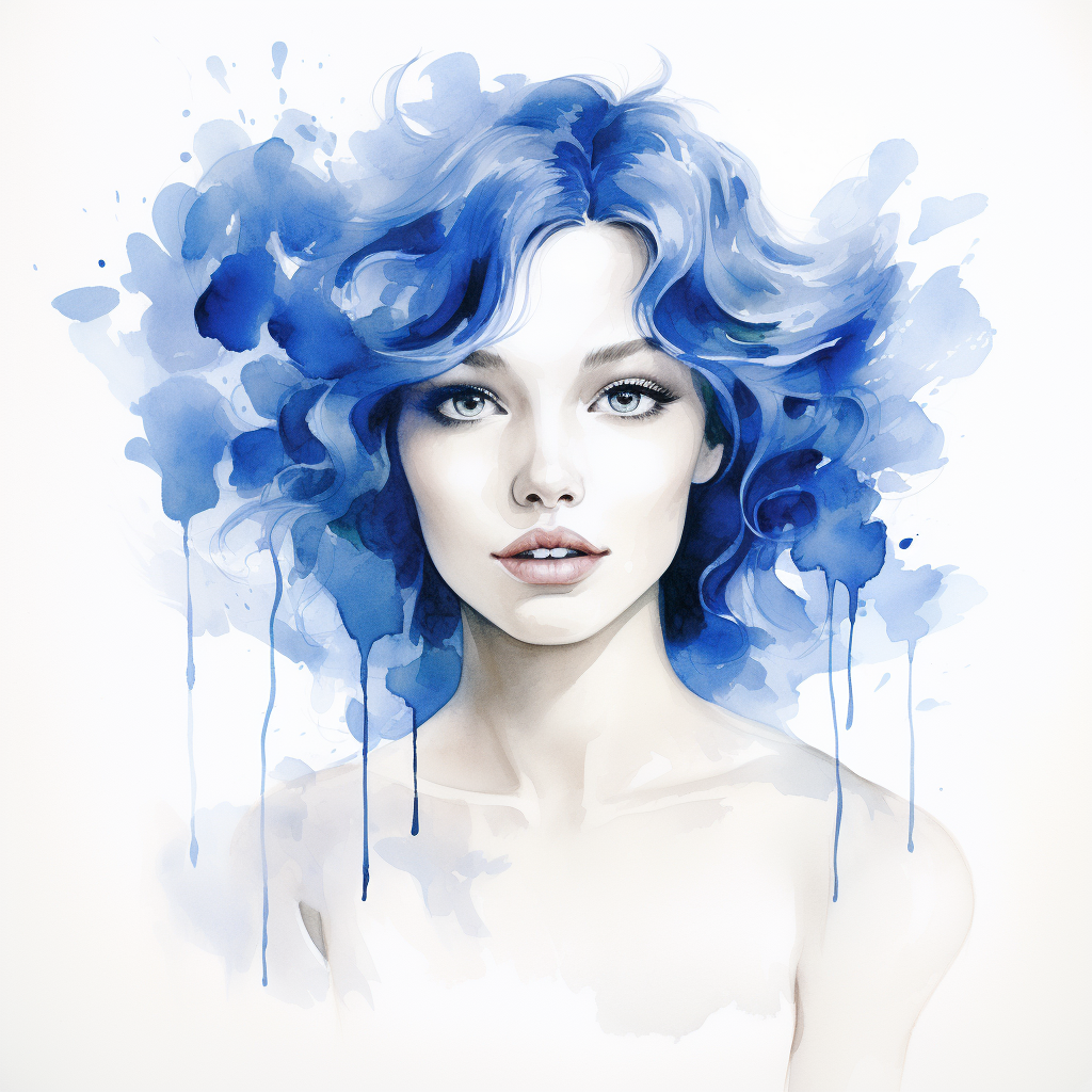 Blue lady on white background