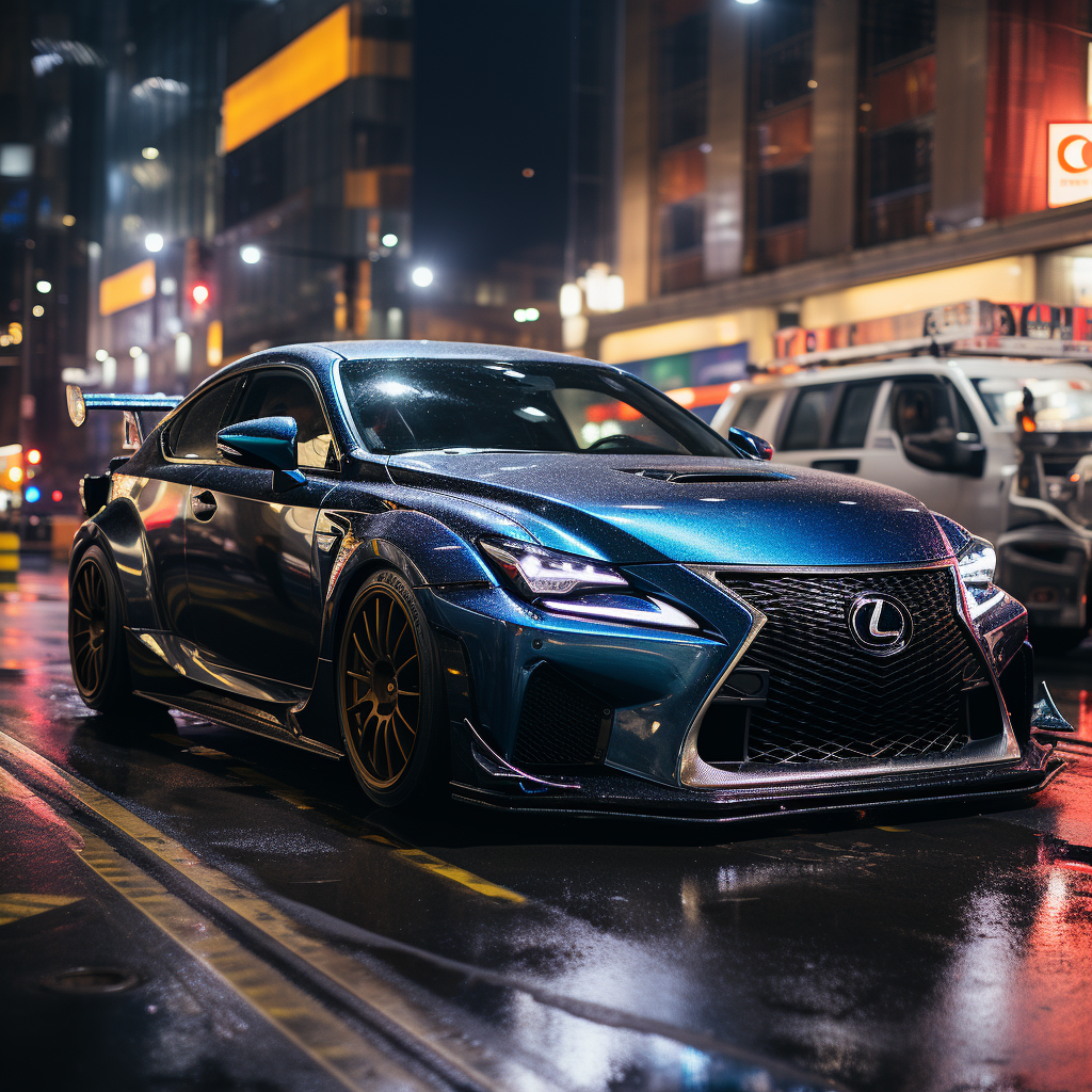 Blue Lexus Drifting on Busy Street