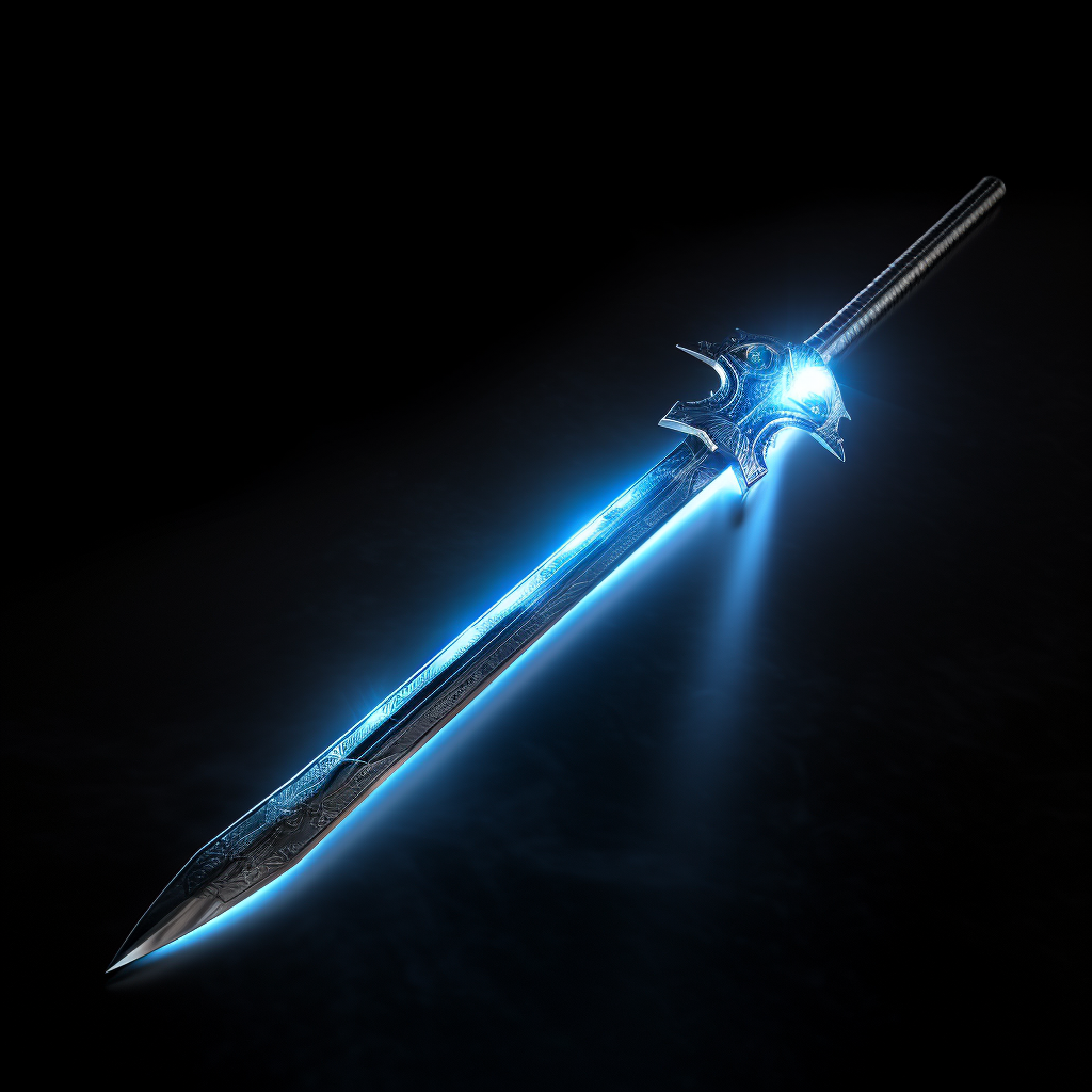 Thin blue light sword on white background