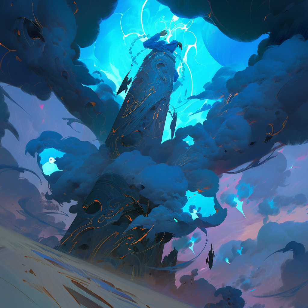 Vibrant blue lightning magecraft illustration