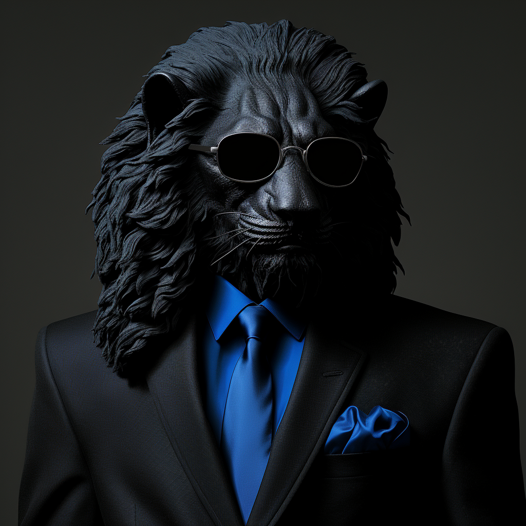 Blue lion wearing Christian Dior clothes