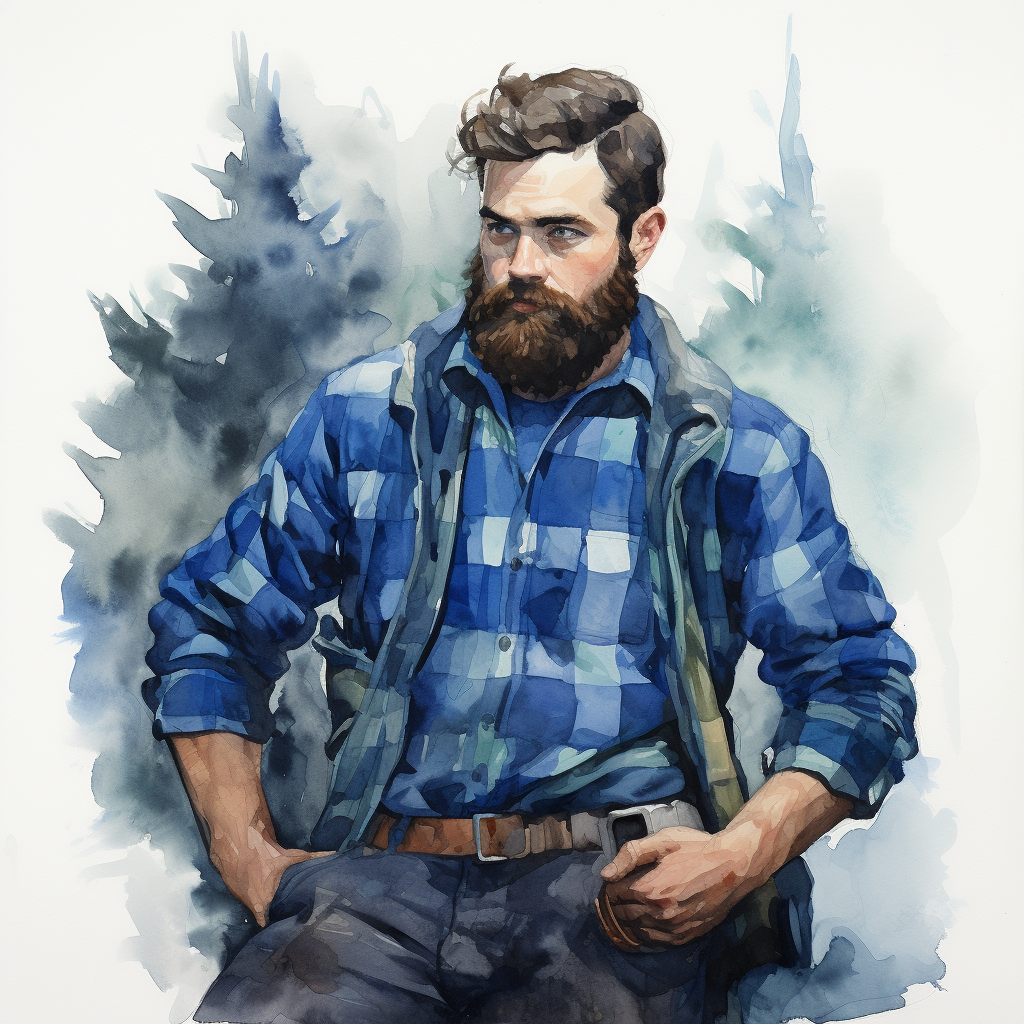 Watercolor of a Blue Lumberjack by Helen Oxenbury