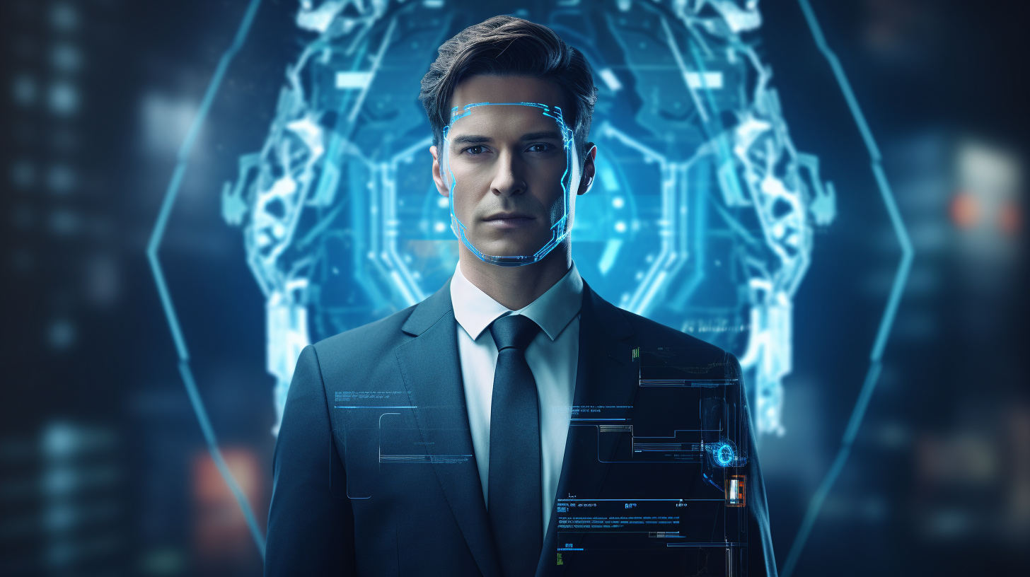 Blue male professional with AI technology