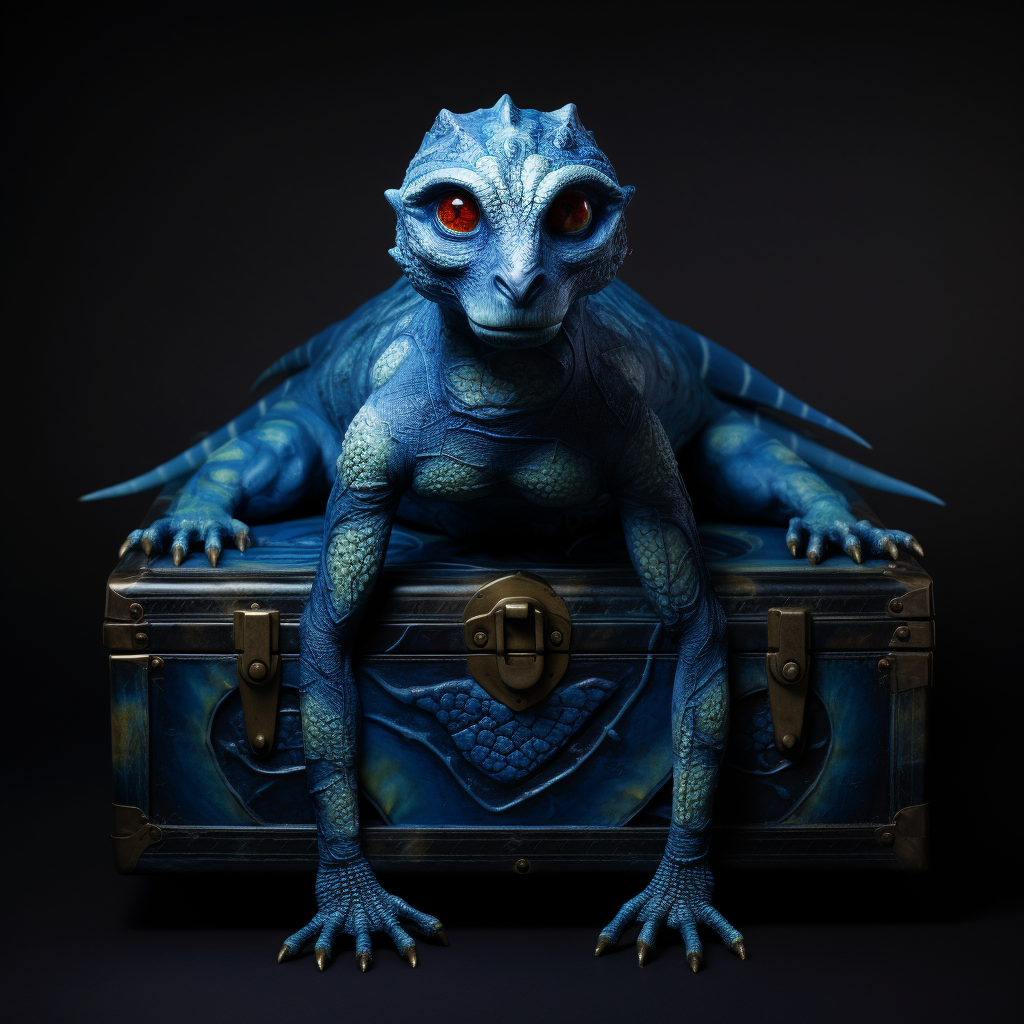 Image of a scaled blue man with an animal chest