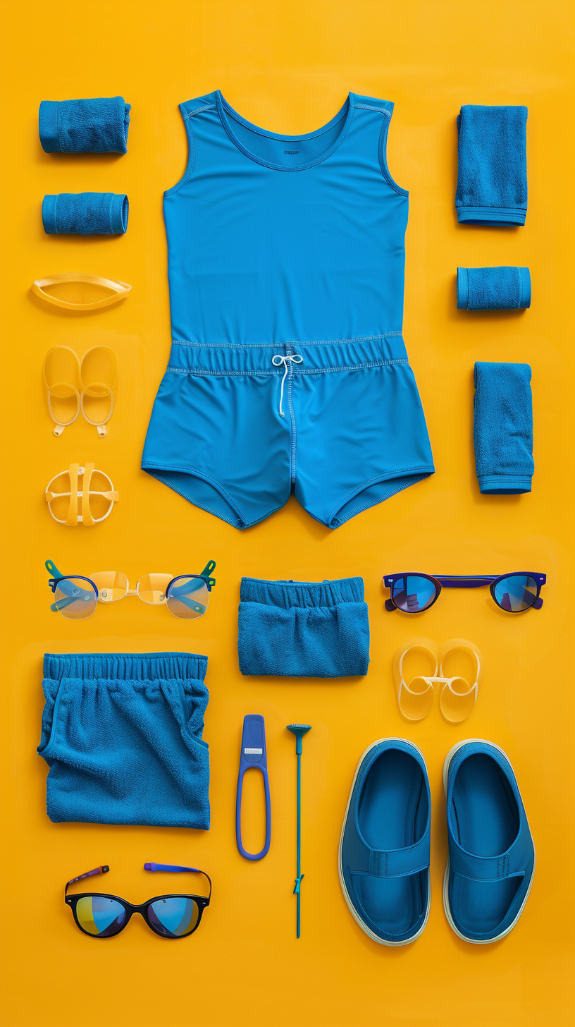 Blue man swimsuit on yellow background