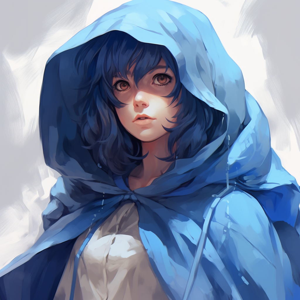 Blue manga character cape