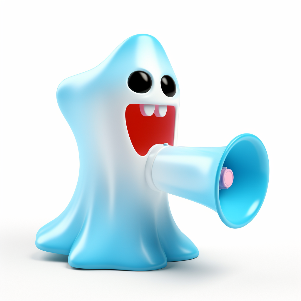 3D white ghost with blue marketing megaphone