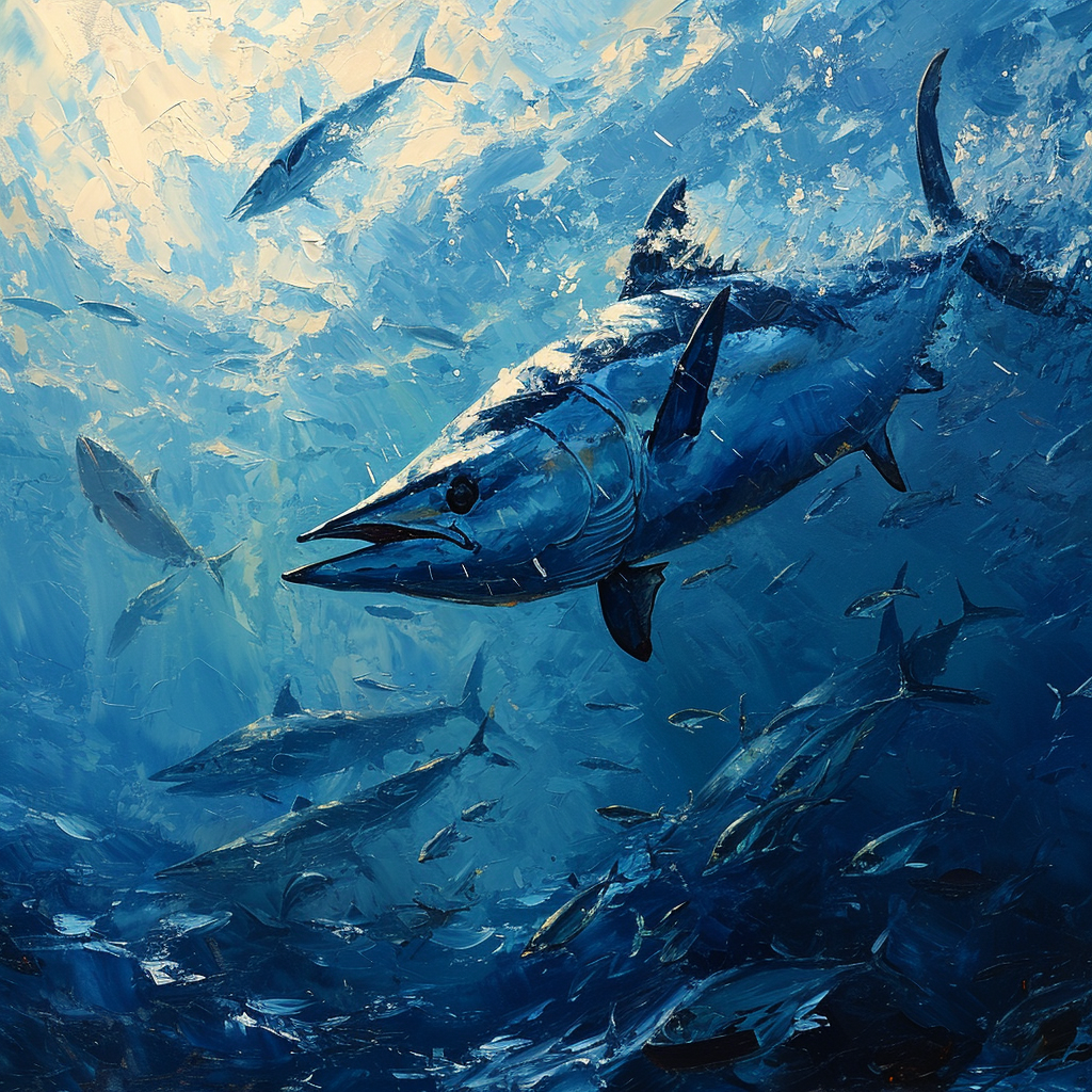 Blue Marlin Swimming with Baitfish