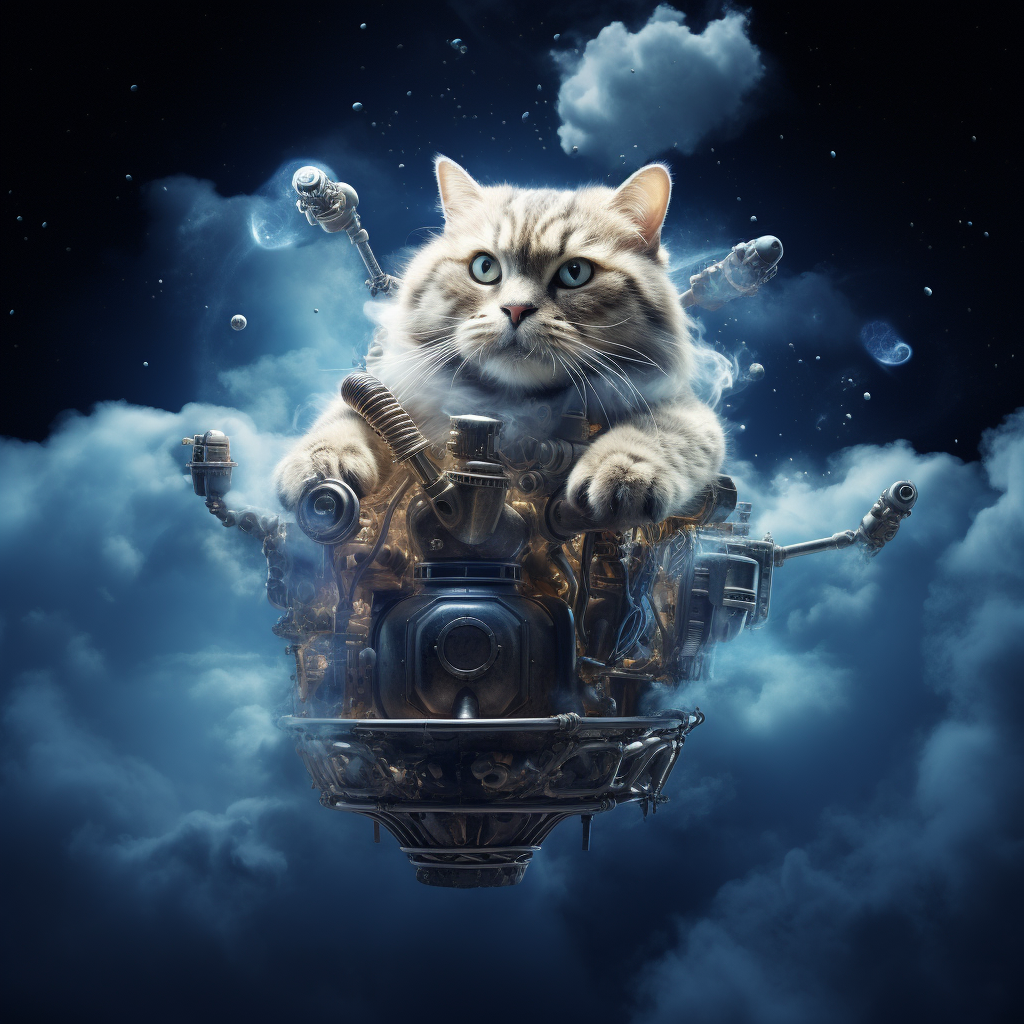 Adorable blue mechanic gas cloud space cat