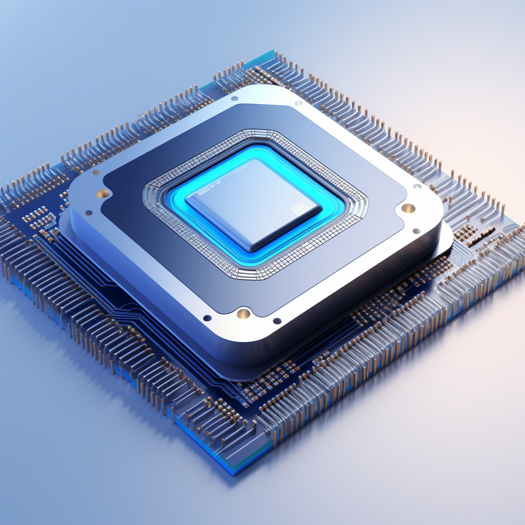 Blue Microchip CPU on Light Grey Background