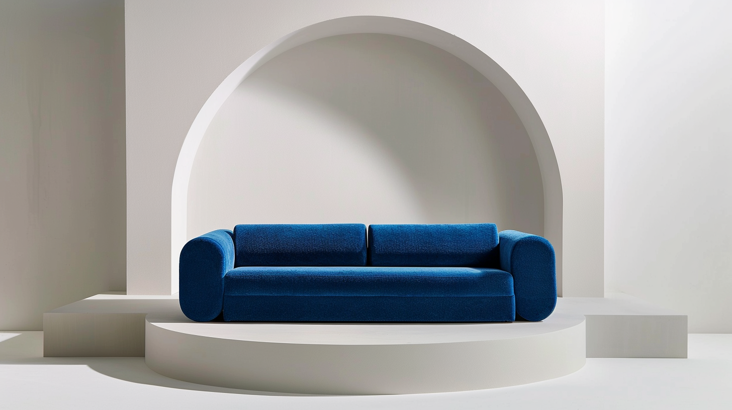 Blue minimalist sofa with arch design