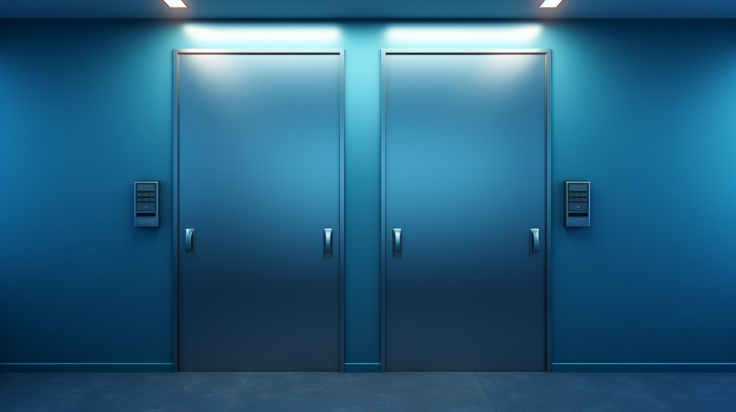 Realistic blue minimalistic elevator doors