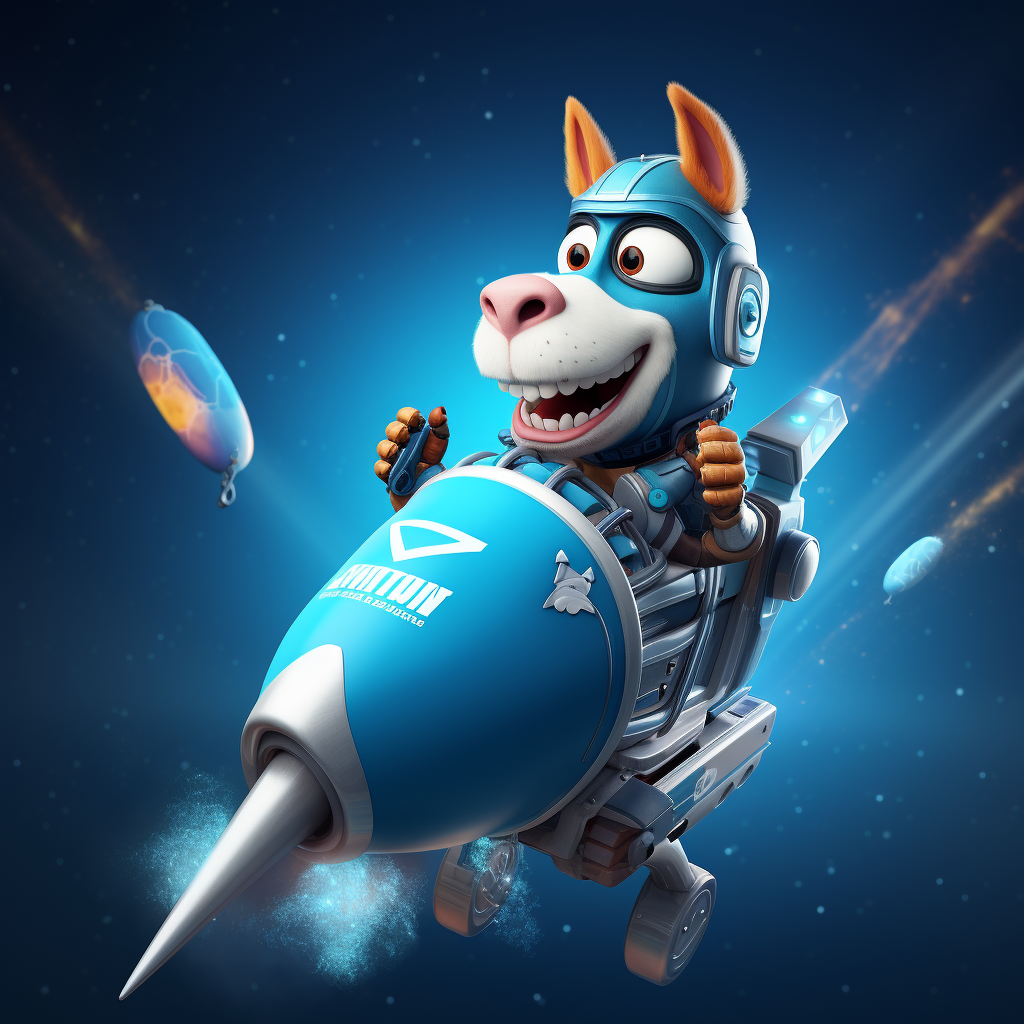 Blue Mule Mascot Launching Rocket