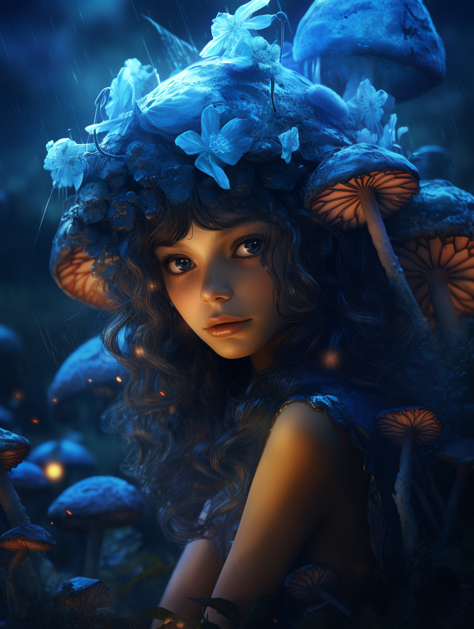 Blue mushroom fairie digital art