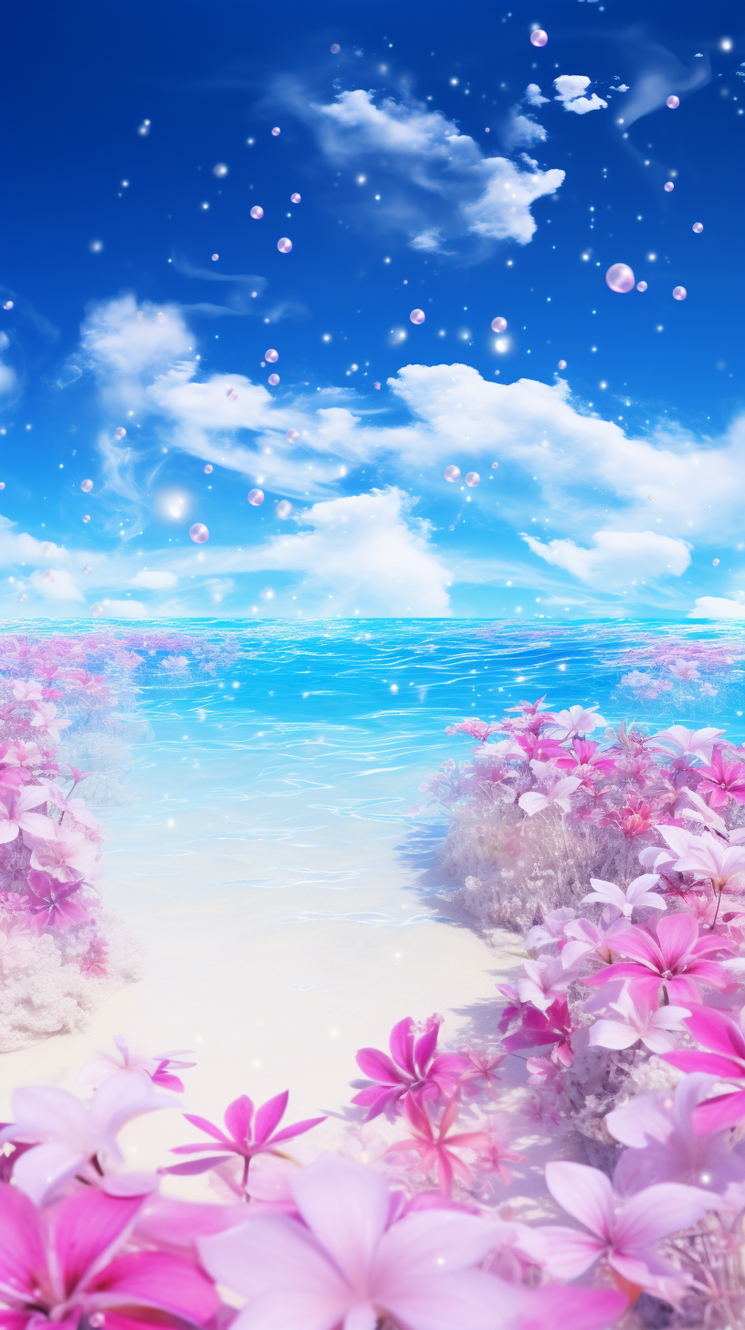 Blue Ocean, Sky, and Beach with Roses and Milky Way