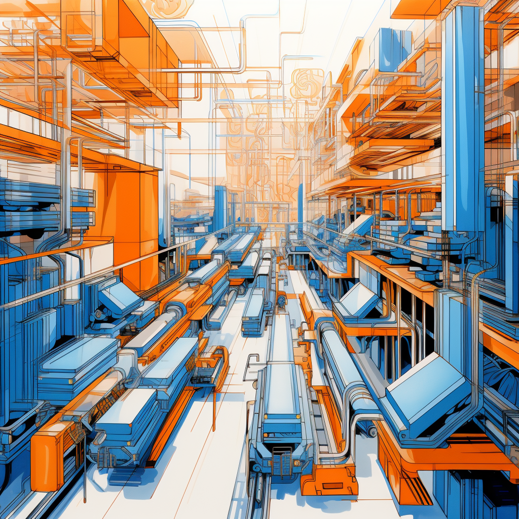 Distribution Center in blue and orange colors