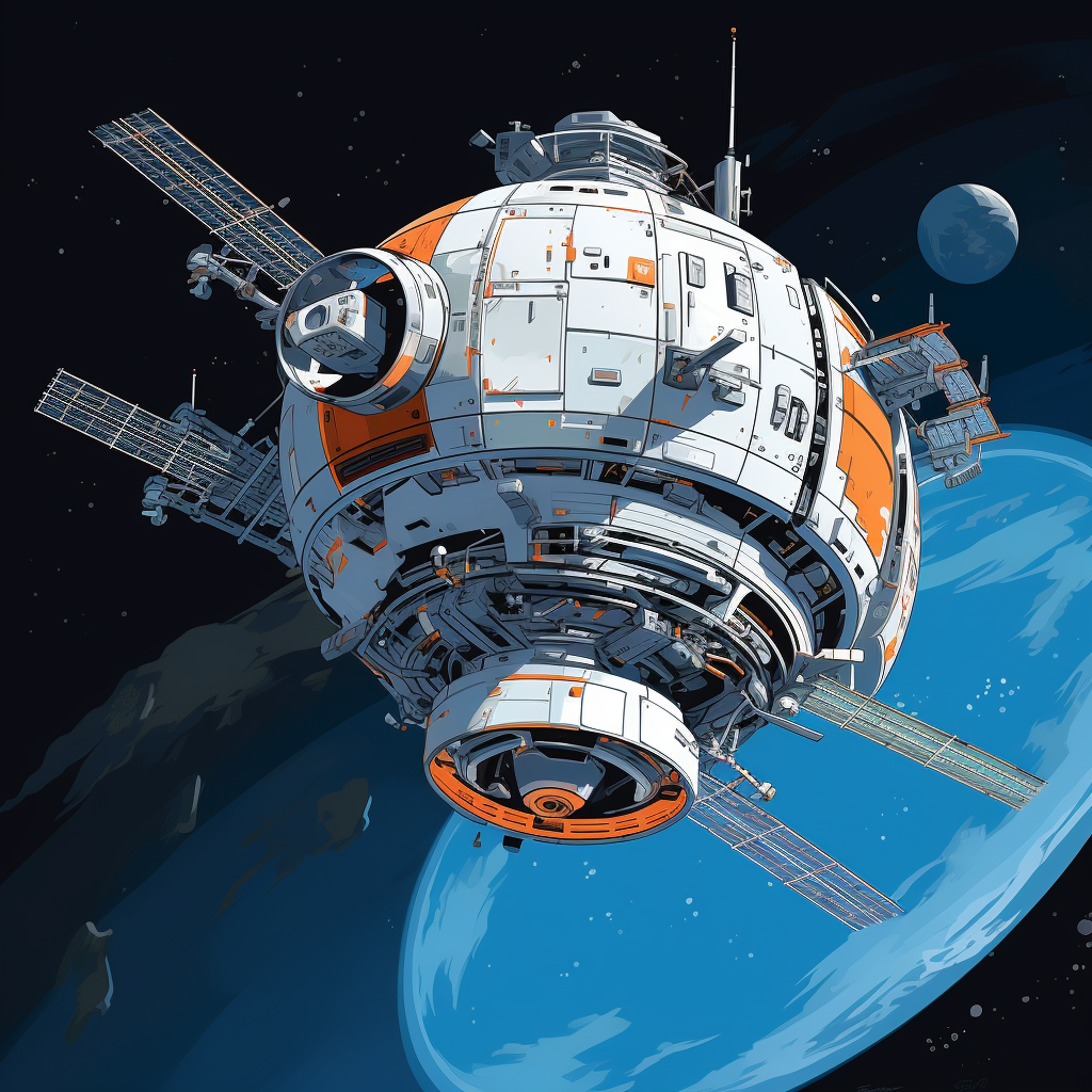 Blue Orange NASA Space Station in Space