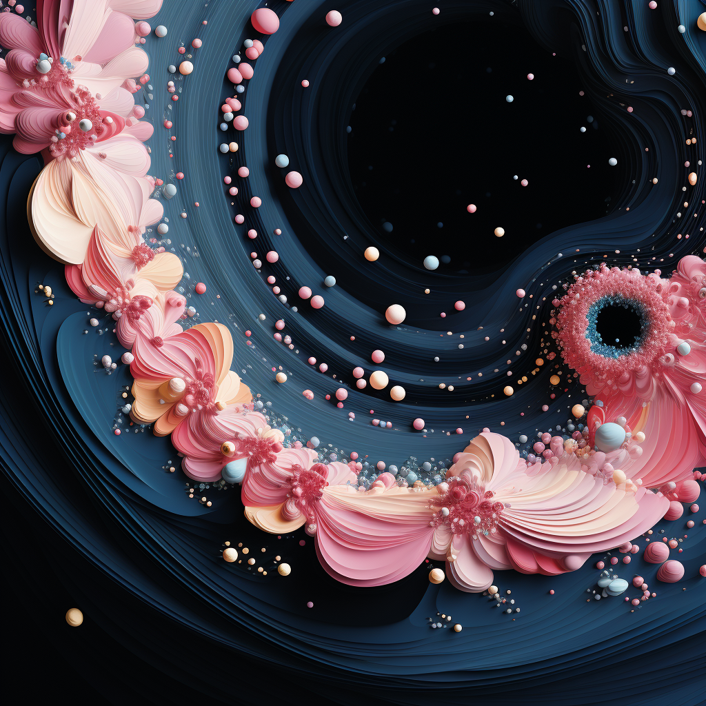 Colorful swirl with glass fragments on blue and pink background