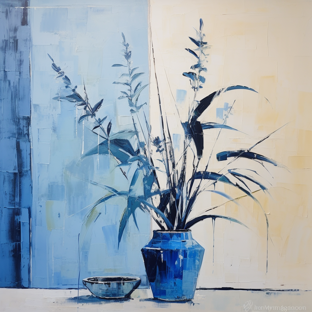 Beautiful blue plants canvas oil painting