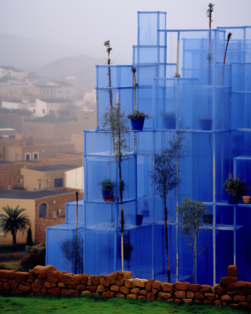 Busy Moroccan Neighborhood in Blue Plastic