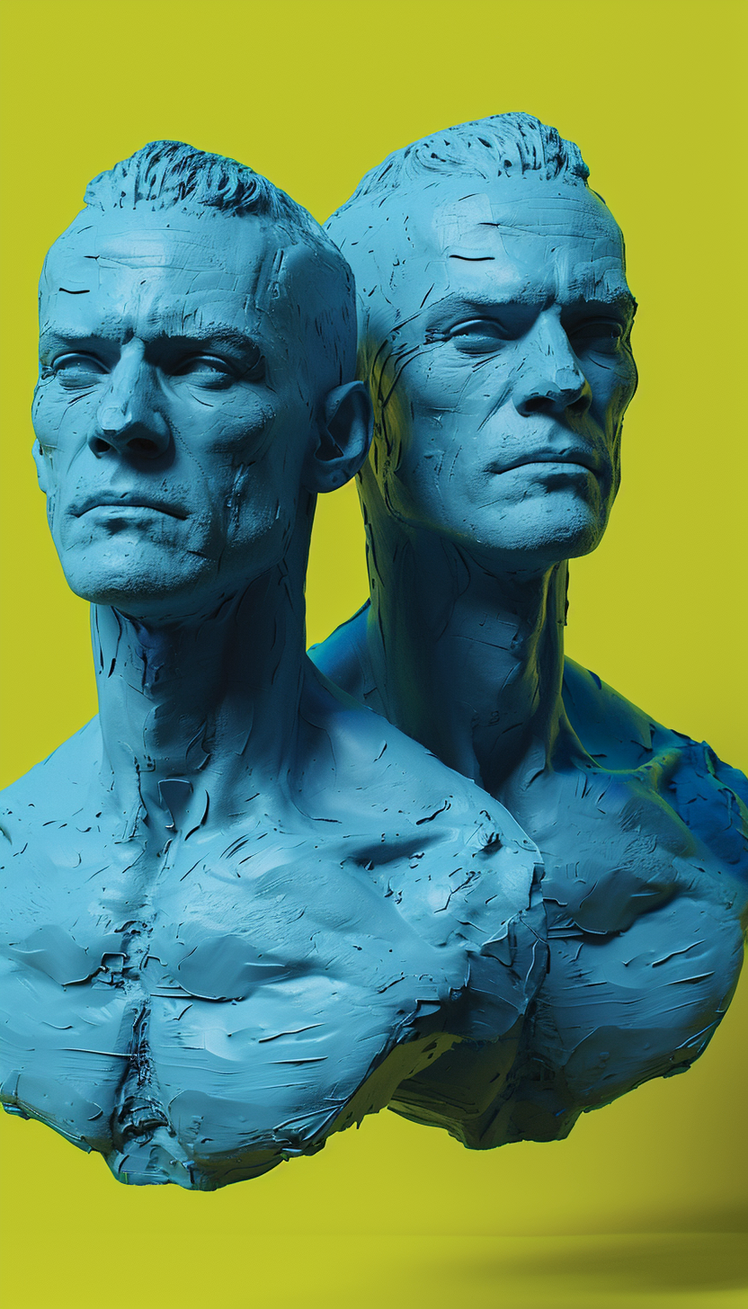 Natural-looking clay busts of men