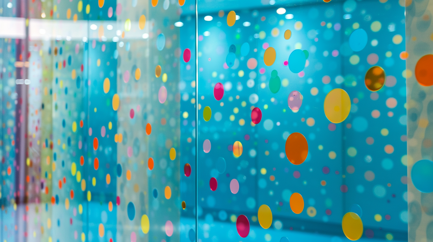 Colorful dots on blue plexiglass