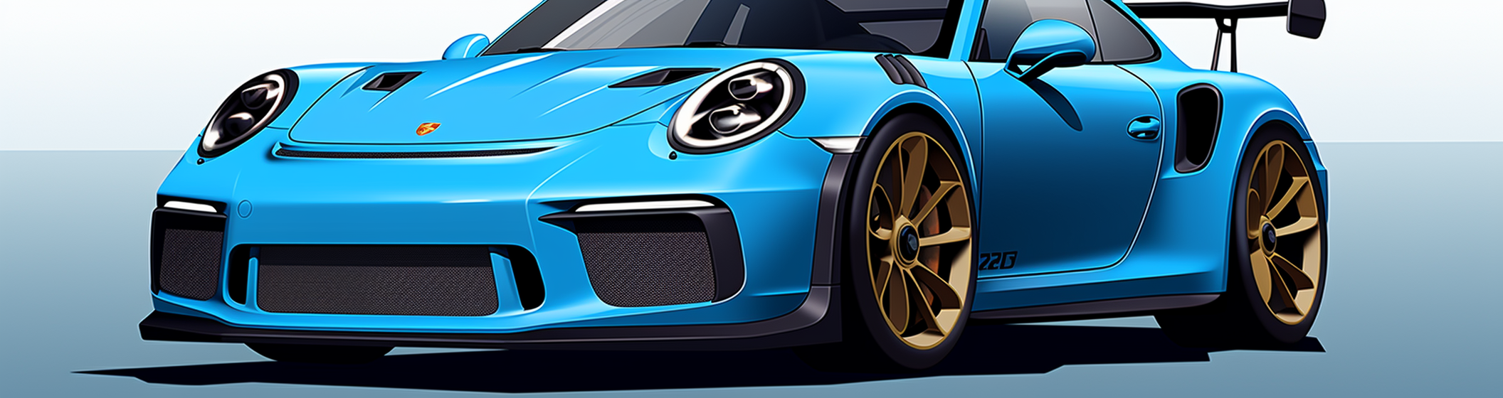 Cartoon drawing of blue Porsche