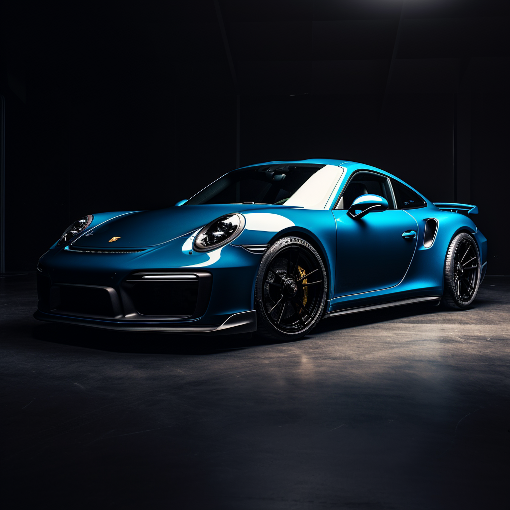 Blue Porsche on Black Background