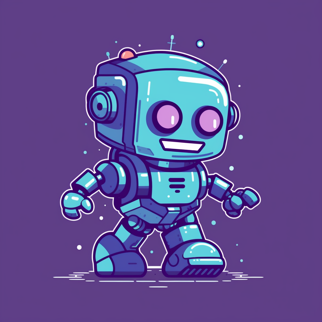 Excited Blue Purple Robot Walking Animation