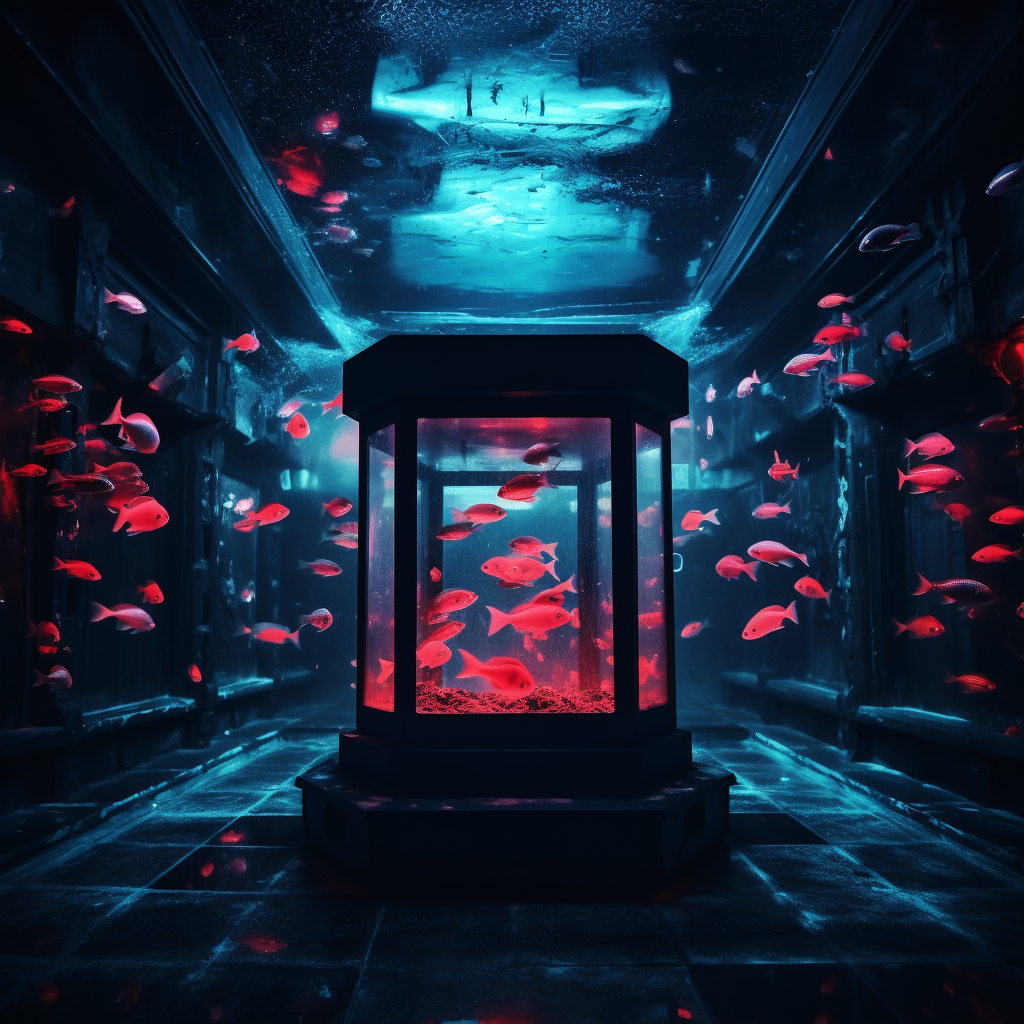 Colorful fish in illuminated aquarium