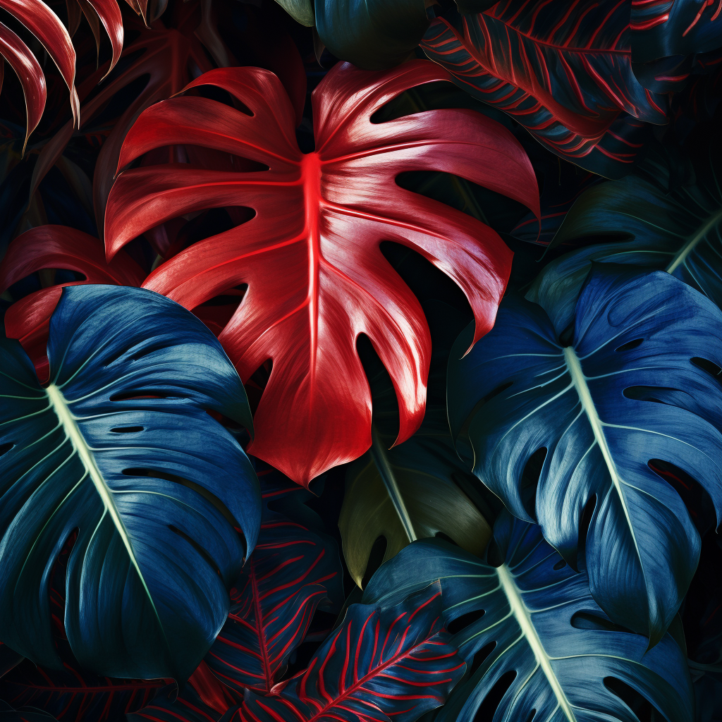 Stunning Blue-Red Monstera Leaf Exotic Plant