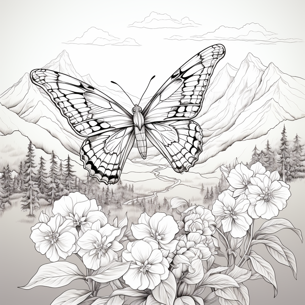 Vibrant coloring book page of Blue Ridge Mountains