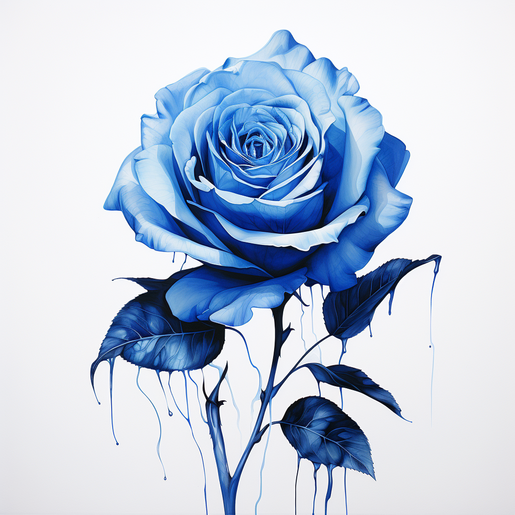 Vibrant blue rose on white background