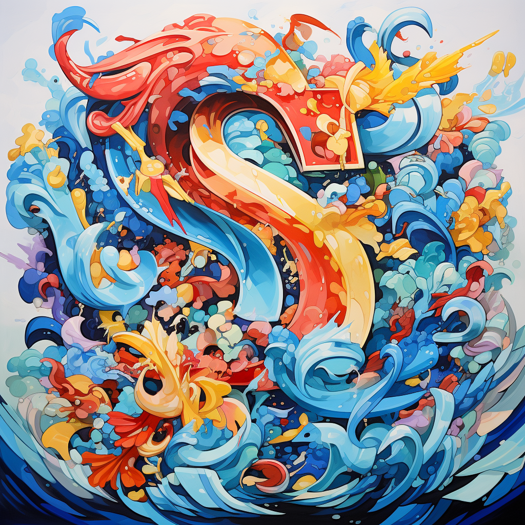 Stylized blue letter S artwork