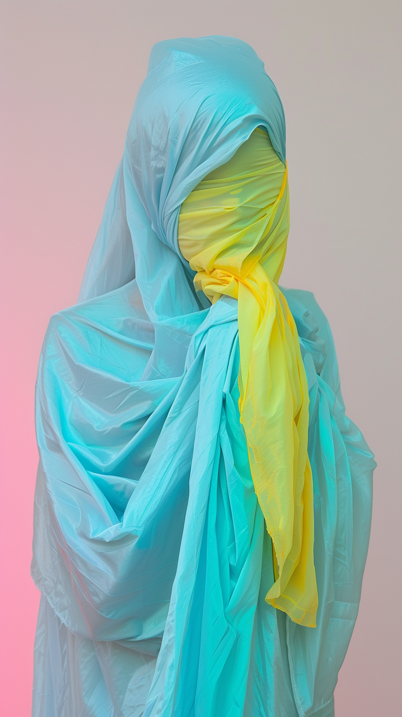 Person with Blue Scarf and Yellow Neon